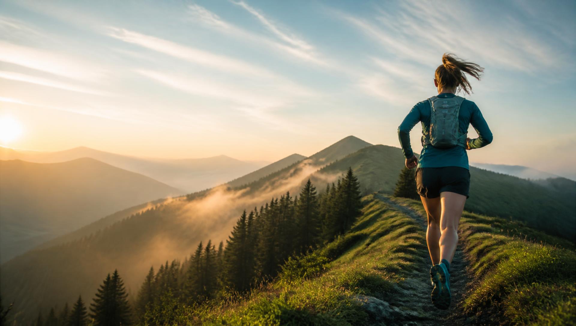 Two people running together on a trail