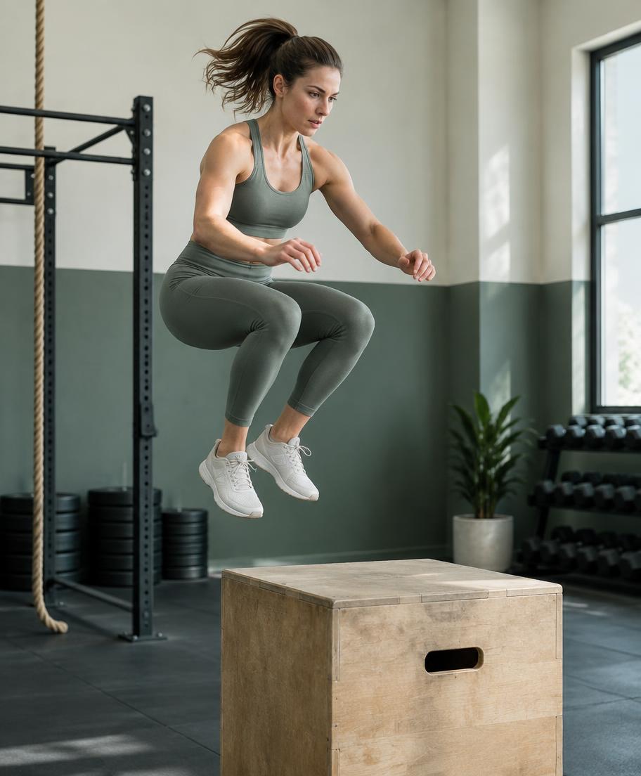 An athlete performing a box jump